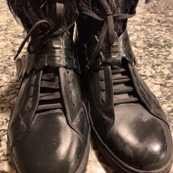 FENDI 12 MONSTER YELLOW INTERIOR FUR LEATHER SHOE - Picture 2 of 5